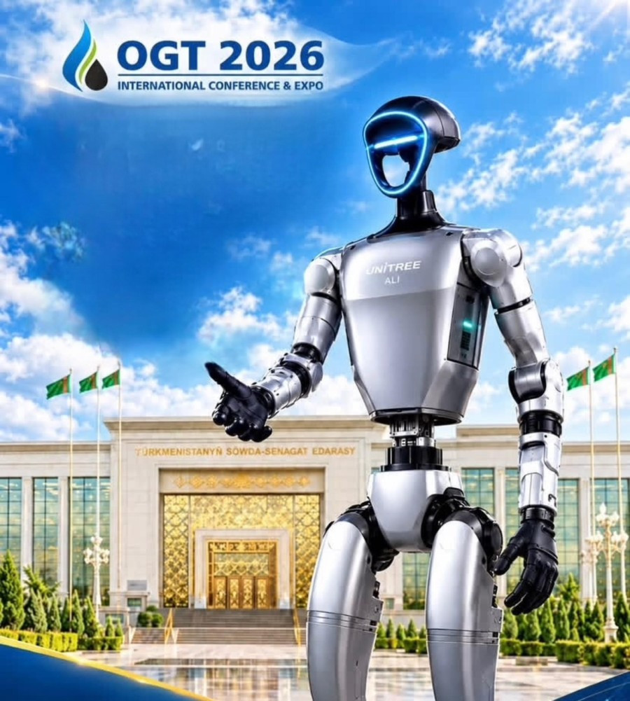 Aşgabatda OGT 2026 forumynyň myhmanlaryny ALI atly adam şekilli robot garşylar